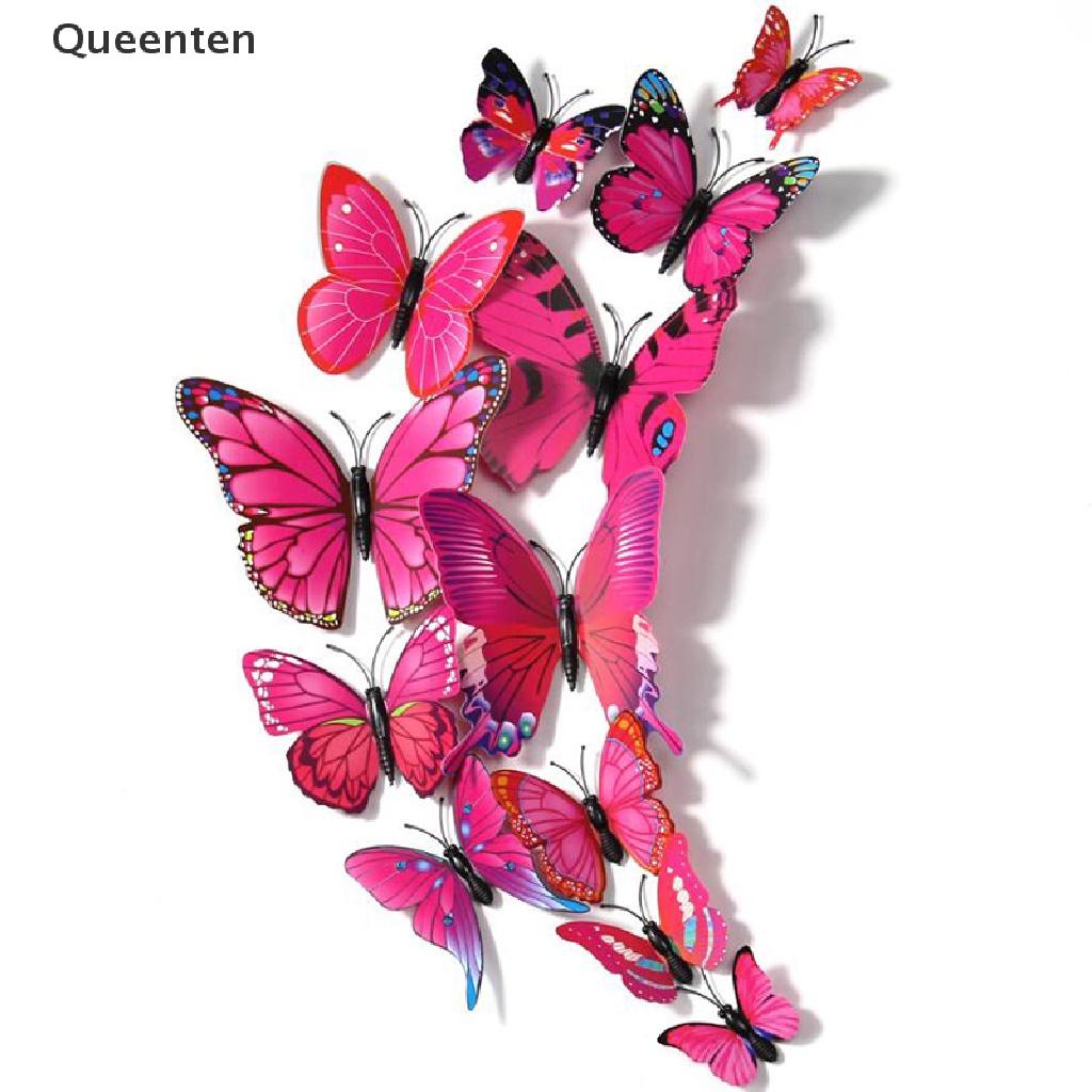 Queenten 12X 3D Butterfly Wall Sticker Removable Decals Kids Nursery Wedding Decor Mural QT