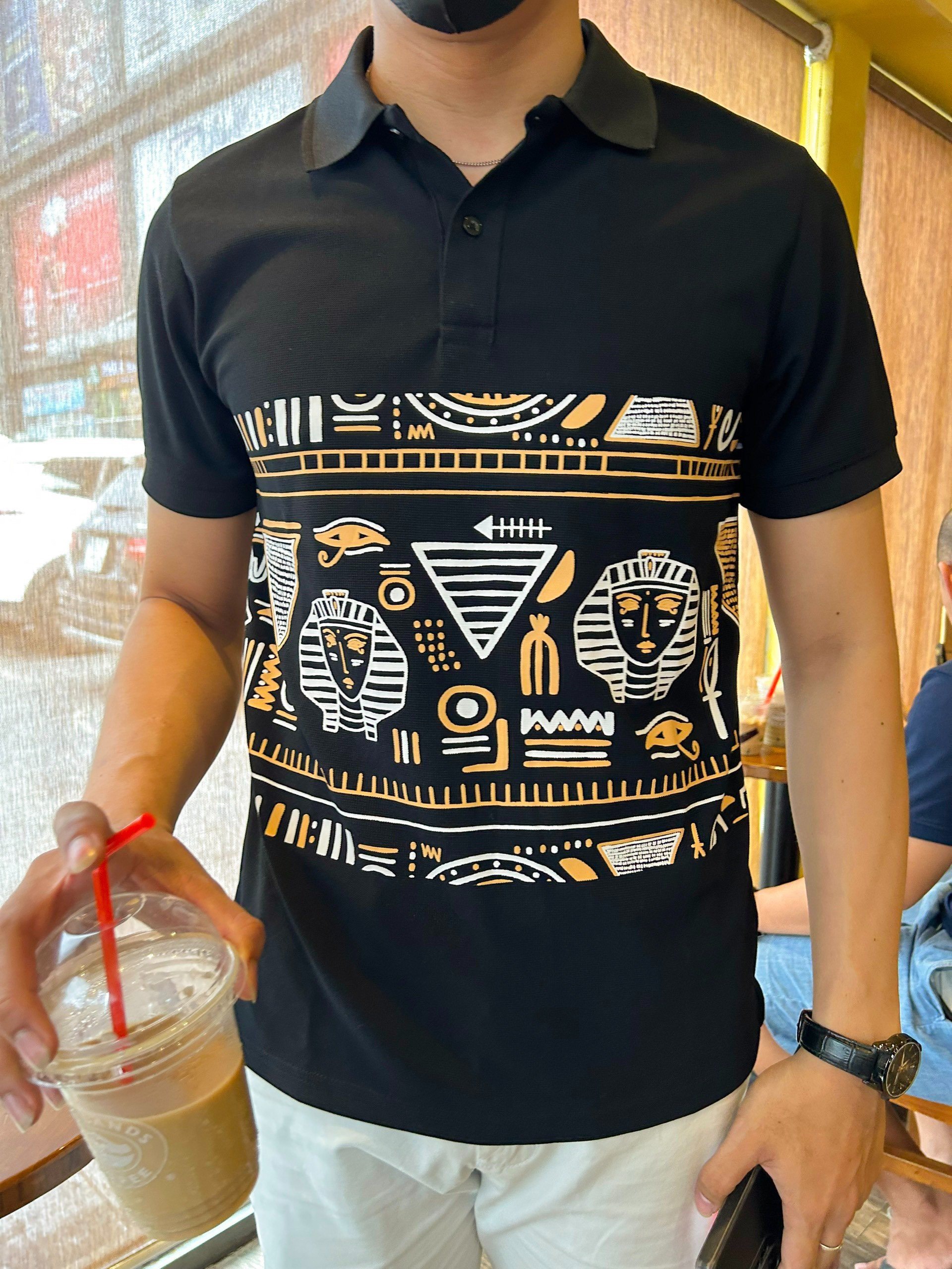 Áo thun polo nam chất cotton tổ ong in họa tiết