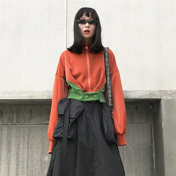 Áo khoác nữ - Áo khoác bomber nâu cam phối xanh lá