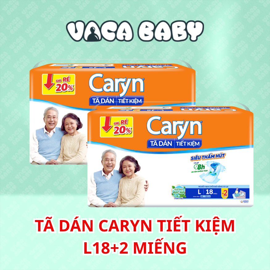 Combo 2 gói tã dán người già Caryn ngày và đêm siêu tiết kiệm gói lớn L18 miếng