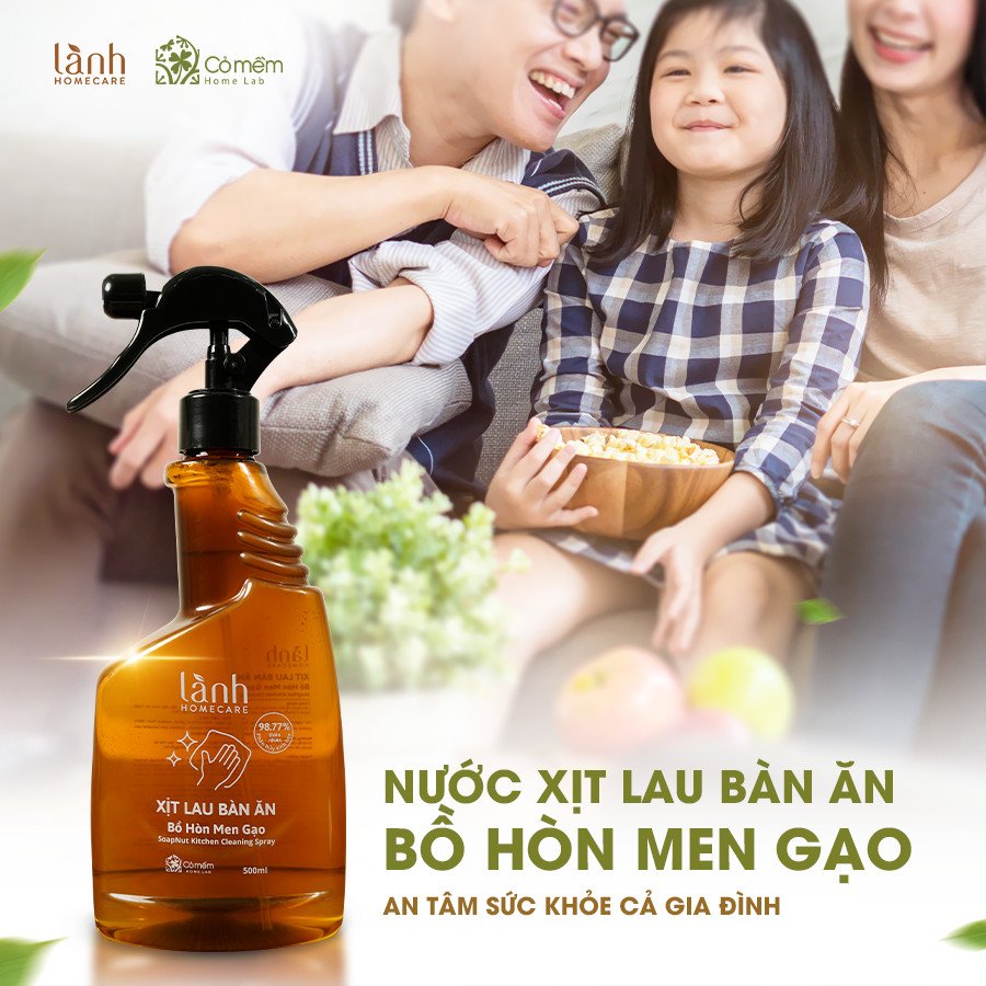 Nước Lau Bếp Lau Bàn Ăn Xịt Kính Đa Năng Bồ Hòn Men Gạo Thiên Nhiên An Lành Homecare Cỏ Mềm 500ml