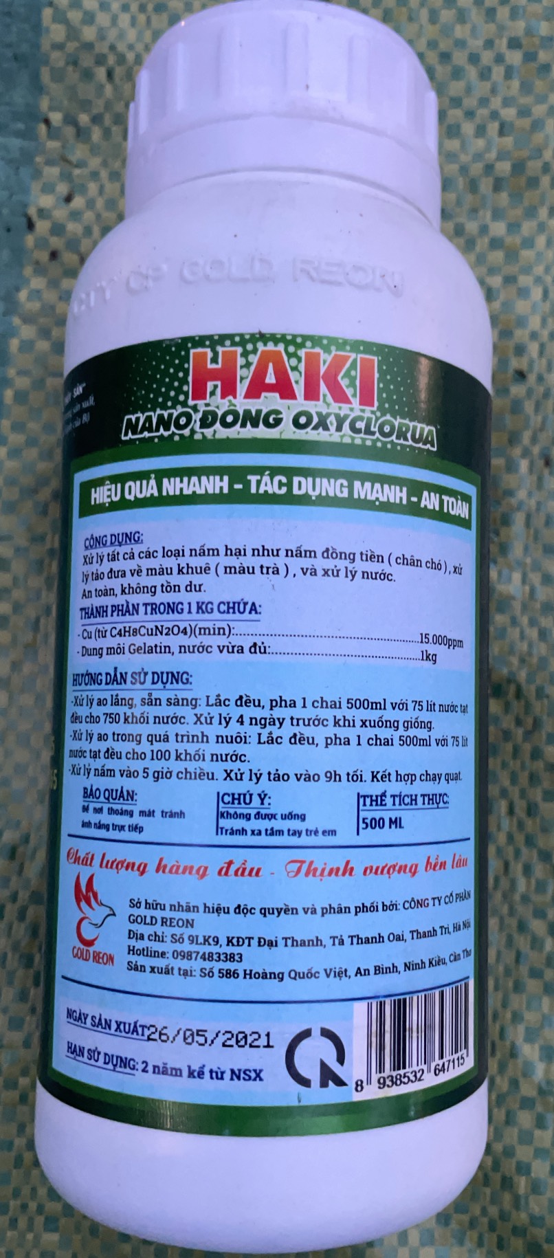 Chế phẩm Nano Đồng Oxyclorua Diệt nấm Rêu Tảo lọ 500ml
