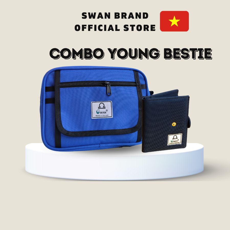 Combo túi đeo chéo nam nữ & ví đứng bấm cúc trẻ trung , thời trang phù hợp đi chơi , du lịch, đi học