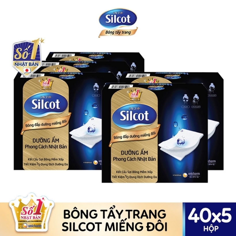 Bộ 5 Bông đắp dưỡng Silcot miếng đôi hộp 40 miếng