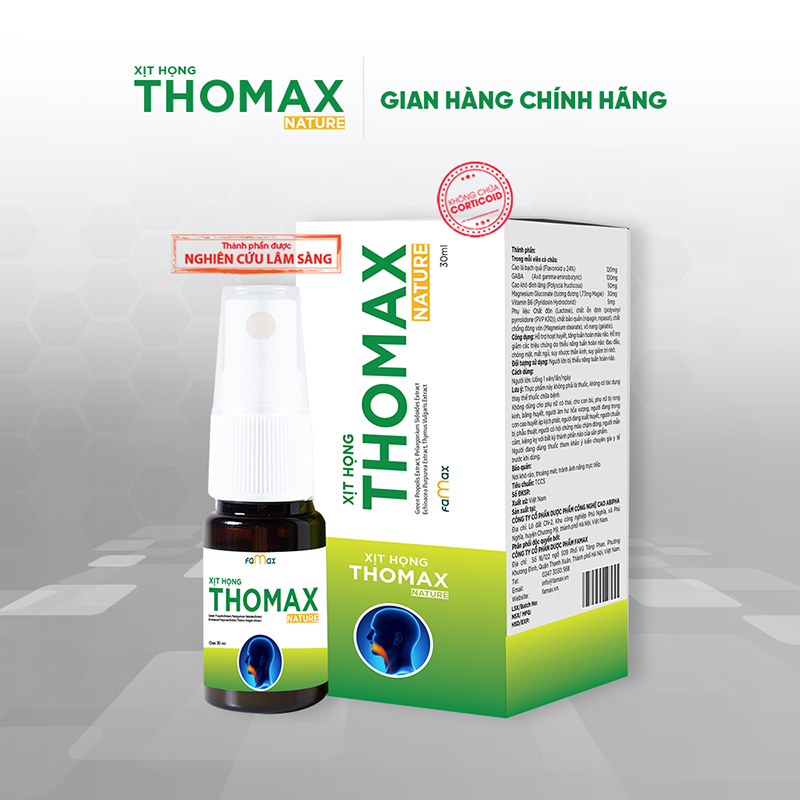 Xịt họng Thomax Nature lọ 30ml hỗ trợ giảm ho, giảm đau họng, ngừa cảm cúm