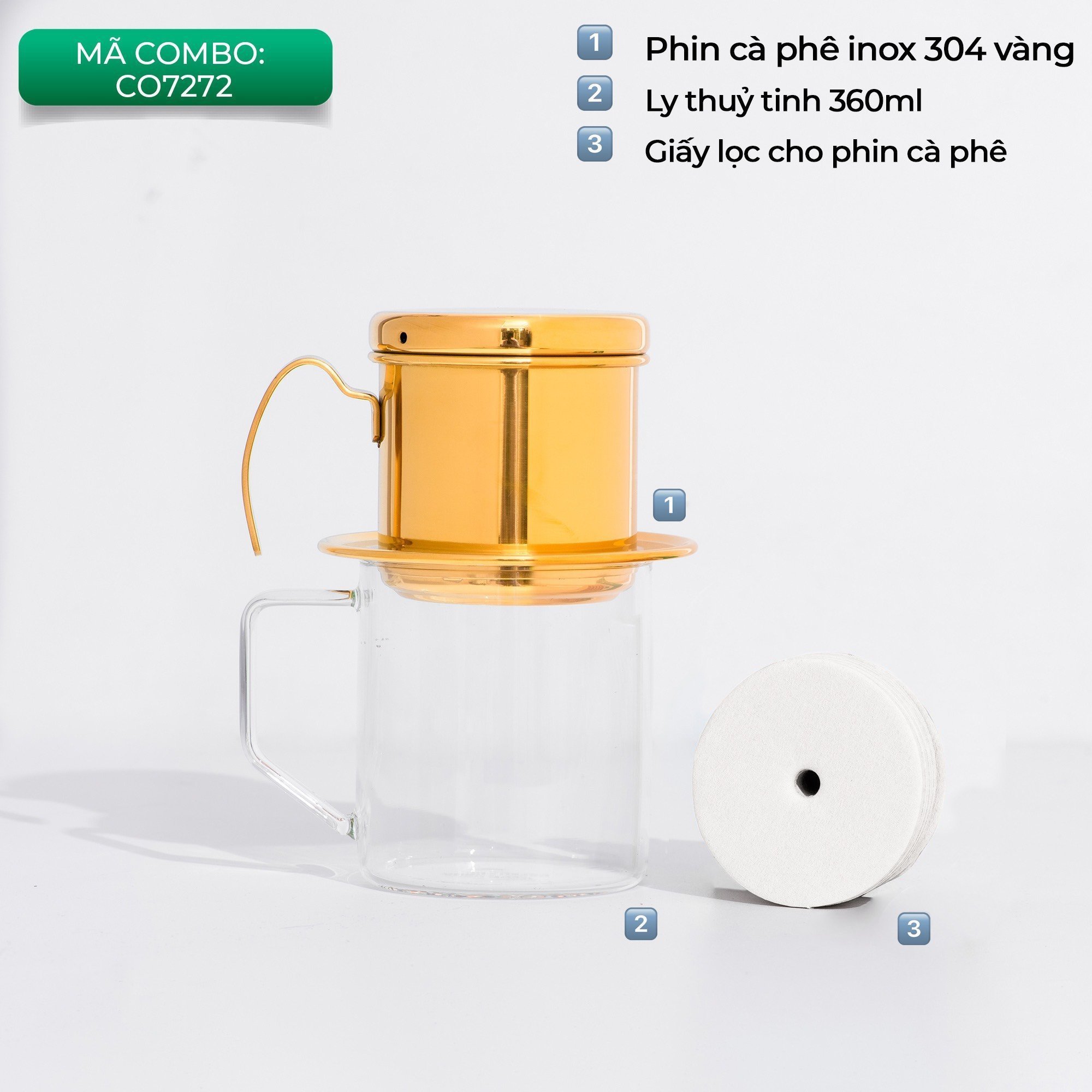 Bộ combo pha phin truyền thống inox 304 CAFE DE KONA