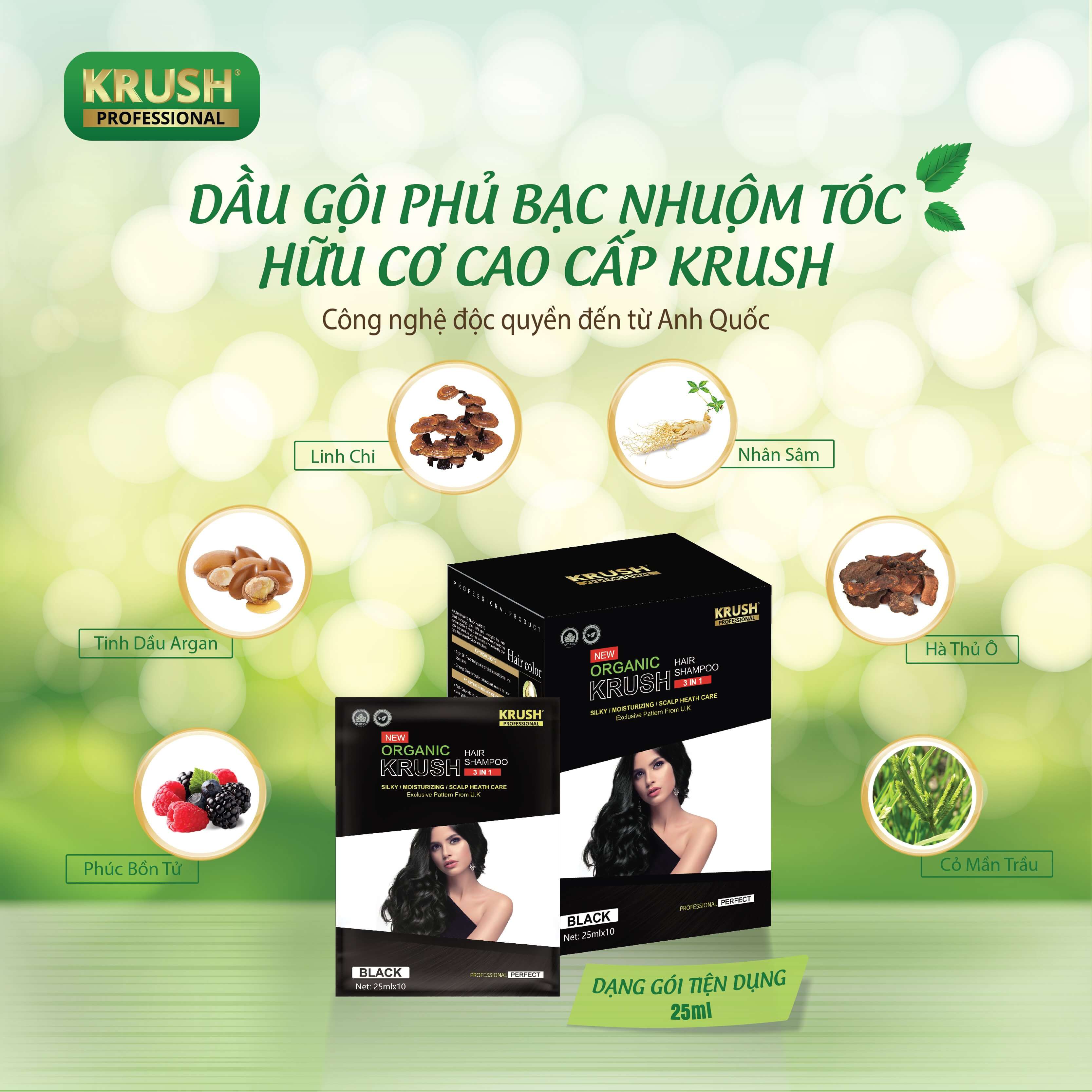 Gói dầu gội nhuộm tóc hữu cơ cao cấp Krush Anh Quốc [25ml/Gói - Nâu Hạt Dẻ