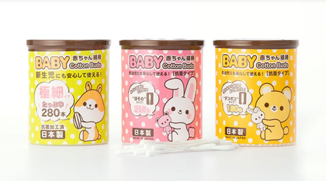 Combo 02 Hộp tăm bông ngoáy tai in hoạt hình ngộ nghĩnh cho bé Sanyo - Made in Japan