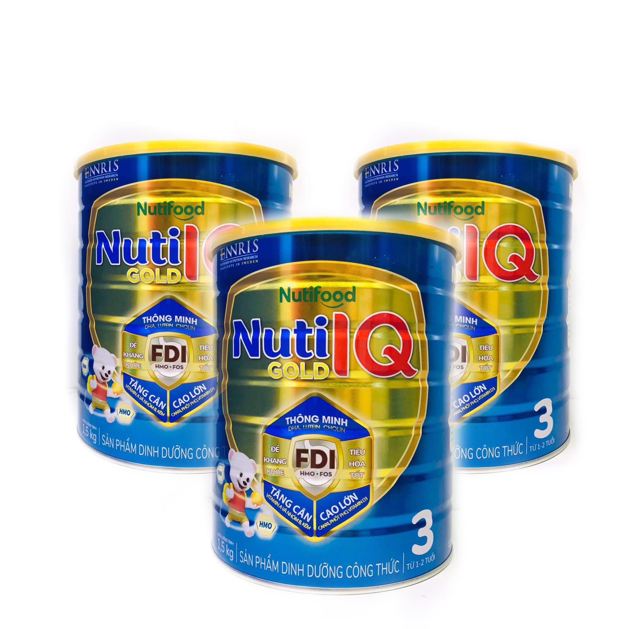 Bộ 3 lon sữa Nuti IQ Gold 3 1.5kg (mới) - Phát triển não bộ và thị giác, Tăng cường sức đề kháng, Phát triển cân nặng - chiều cao, Tiêu hoá - hấp thu tốt, Ngăn ngừa táo bón