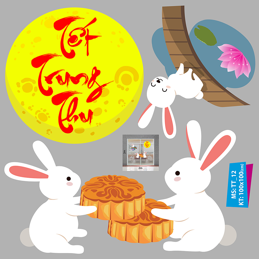 Decal trang trí trung thu 2021 combo lân sư đón Trung Thu