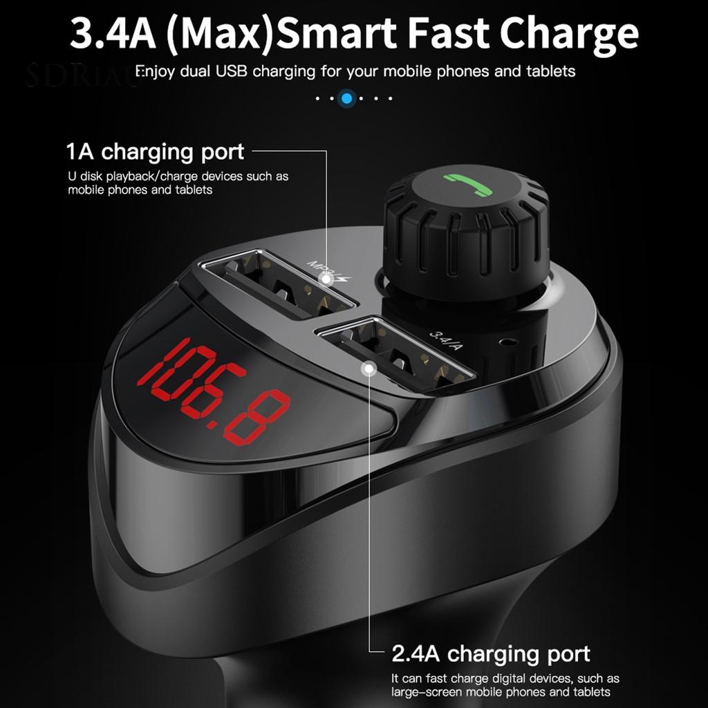 *QCDZ* Bluetooth Player Support TF/U Disk Handsfree ABS 3.4A Dual USB Regulator FM Transmitter Car Charger for Auto