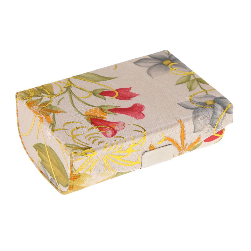 Embroidered Brocade Lipstick Lip Gloss Case Jewelry Storage Box Makeup Holder With Mirror Inside with Snap-On Closure