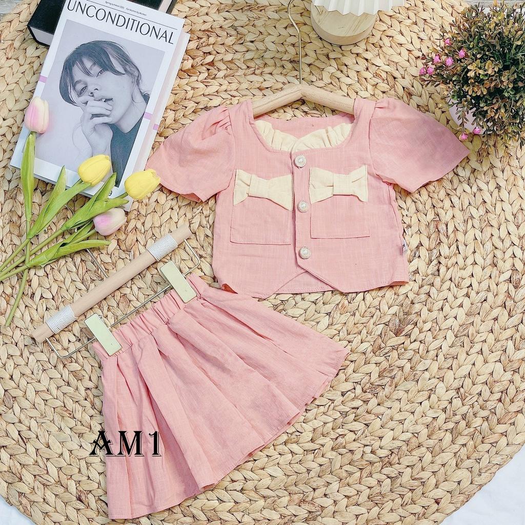 (8-20kg) Set váy hồng đính nơ túi bé gái TB62