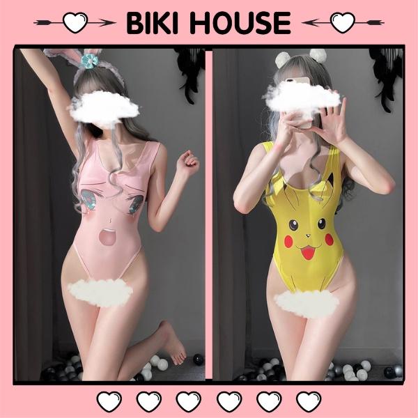 Bodysuit đồ ngủ nữ liền thân cosplay pikachu sexy áo tắm đồ lót 1 mảnh hình anime dễ thương BIKI HOUSE N912