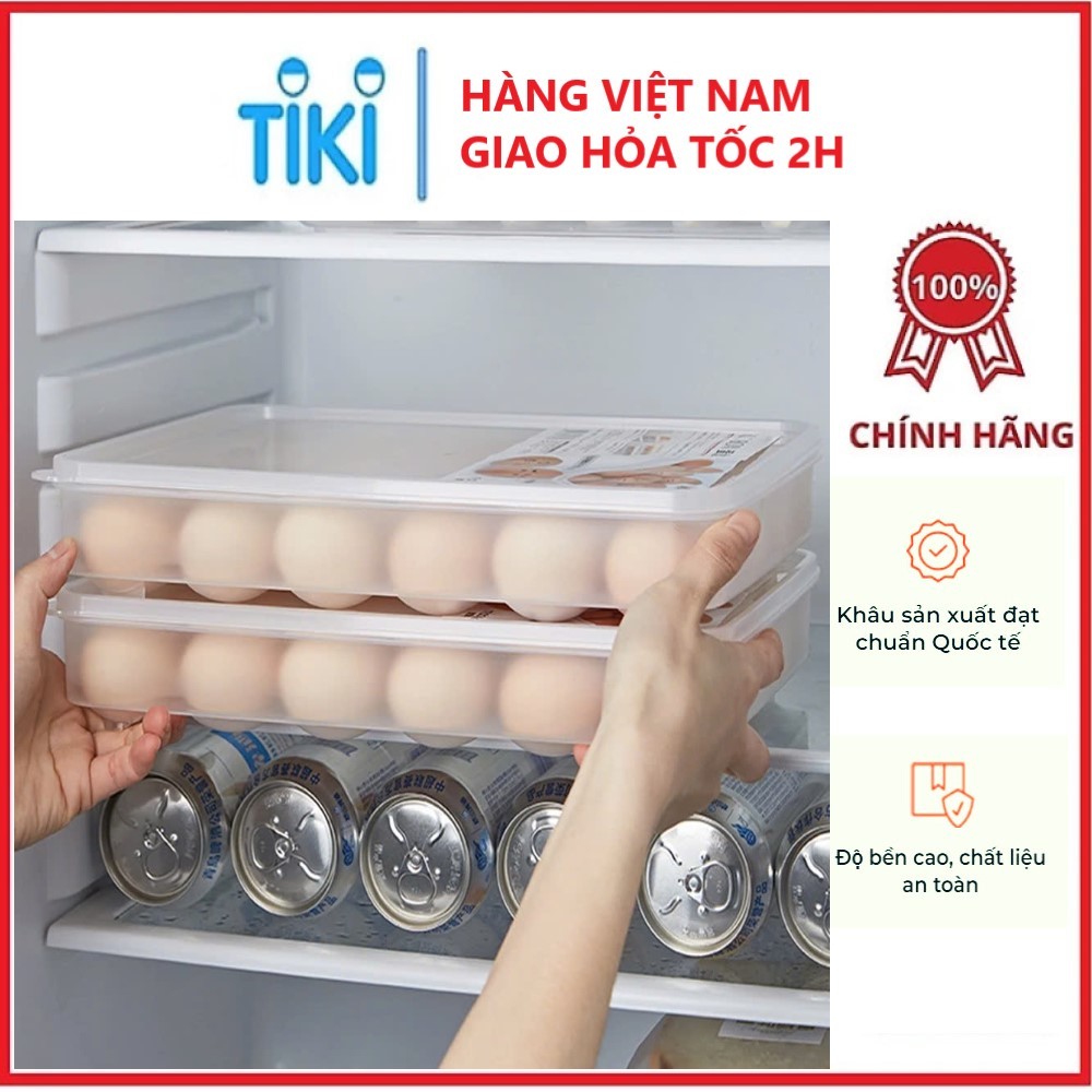 Hộp Đựng Trứng Gà, Vịt 24 Quả Việt Nhật Để Tủ Lạnh - Khay Bảo Quản Trứng Gà, Trứng Vịt Có Nắp - Hàng chính hãng