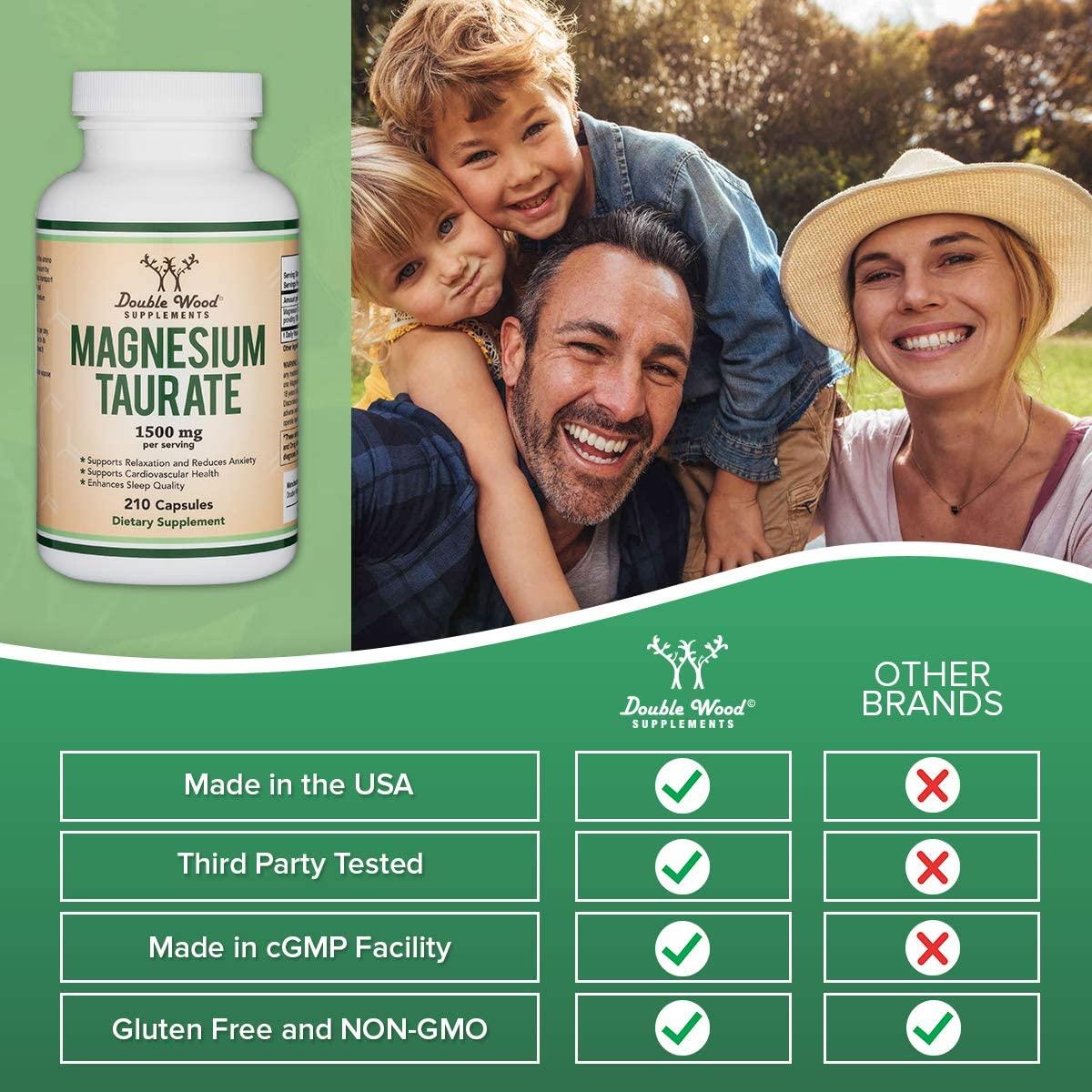 Magnesium Taurate Supplement for Sleep, Calming, and Overall Support 1,500mg Manufactured in USA, 1200 Capsules