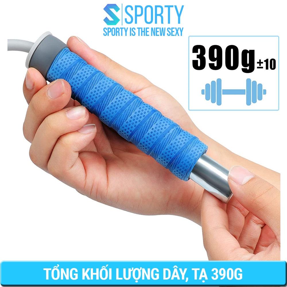 Dây nhảy thể lực TS90, với 2 sợi 8mm, 6mm - SPORTY - có thể điều chỉnh độ dài, dây PCV chống xoắn - ĐEN -1Sợi