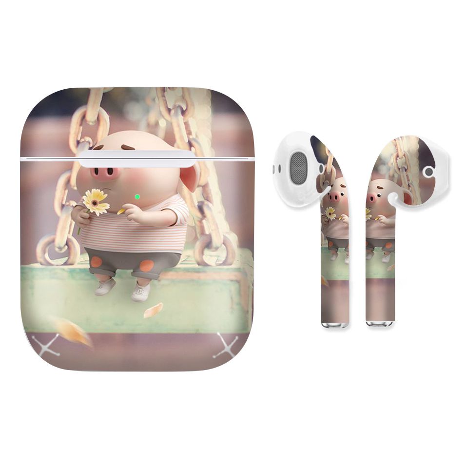 Miếng dán skin chống bẩn cho tai nghe AirPods in hình Heo con dễ thương - HEO2k19 - 100 (bản không dây 1 và 2)