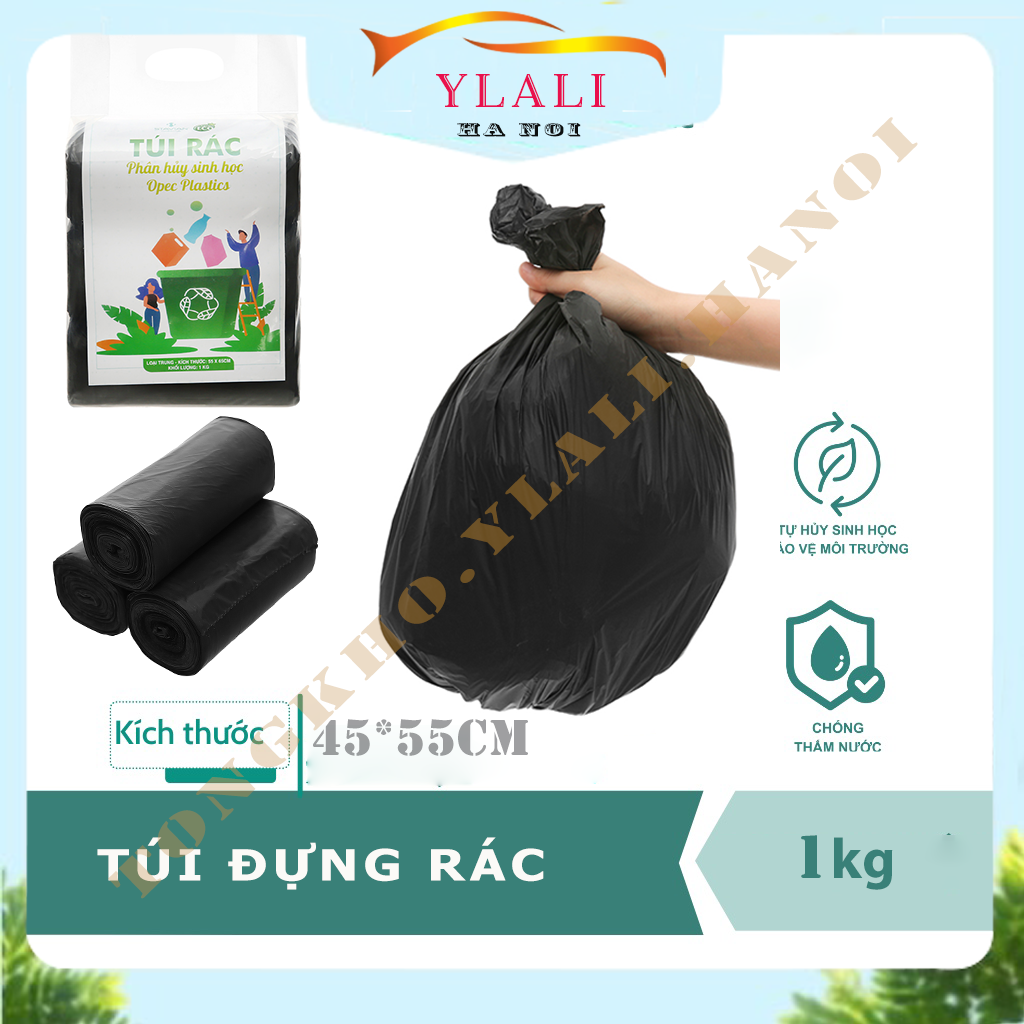 Túi đựng rác, túi đựng rác tự phân huỷ sinh học size tiểu Loại 1 cuộn 1kg 45*55 cm