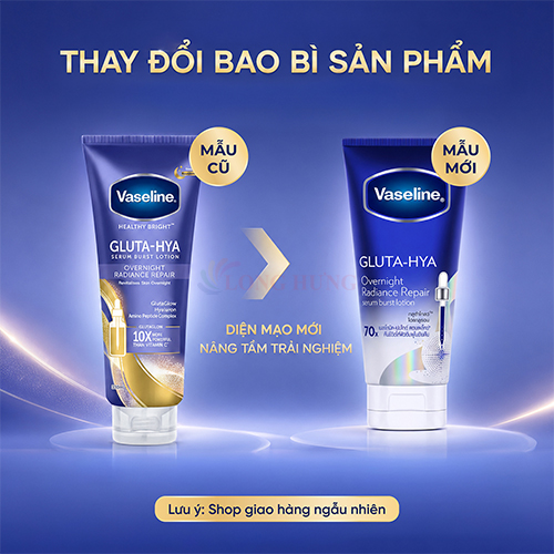 Sữa dưỡng thể Vaseline Gluta-Hya 70X Serum Burst Lotion OverNight Radiance Repair (300ml) - Hàng chính hãng