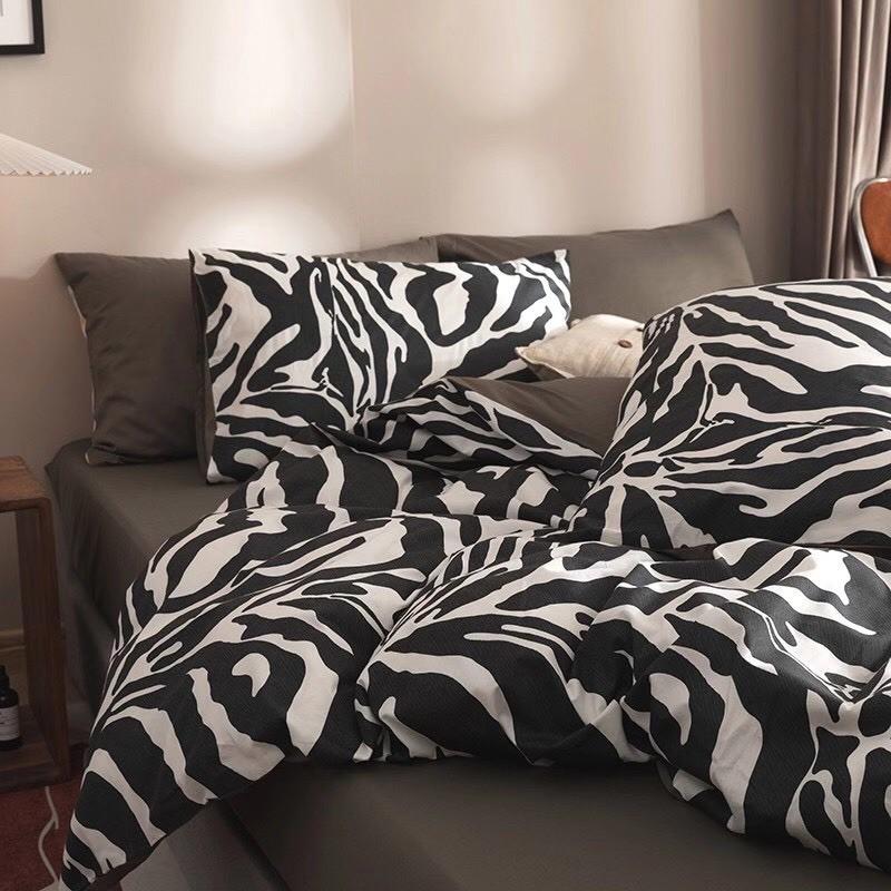 Set Cotton Living 100%cotton hàng nhập khẩu cao cất 4 món Kẻ Hiện Đại Đen Trắng