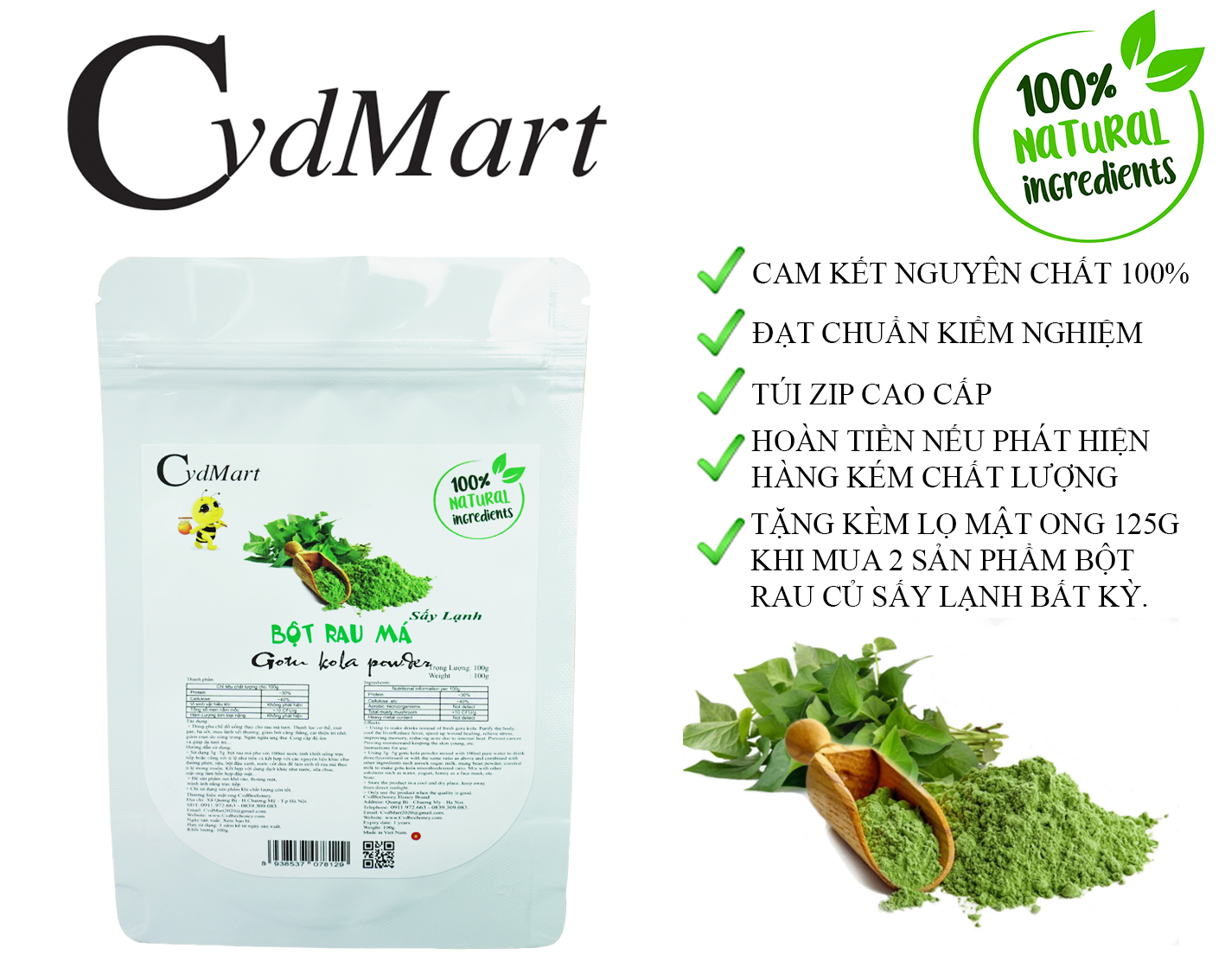 Bột Rau Má Sấy Lạnh CvdMart 100g - CvdMart Gotu Kola Powder