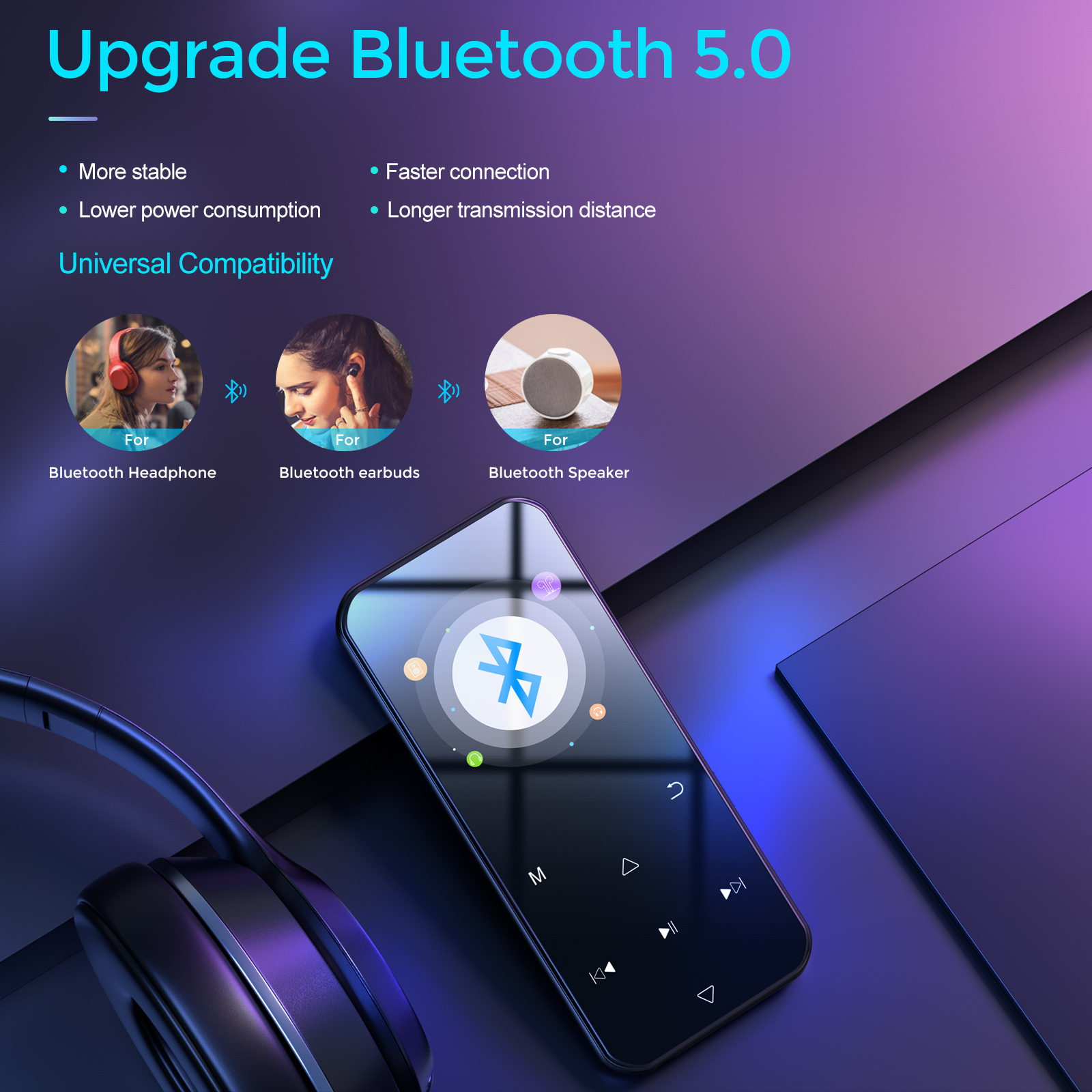 Máy Nghe Nhạc MP3 Màn Hình Cảm Ứng Bluetooth Ruizu D19 Bộ Nhớ Trong 16GB - Hàng Chính Hãng
