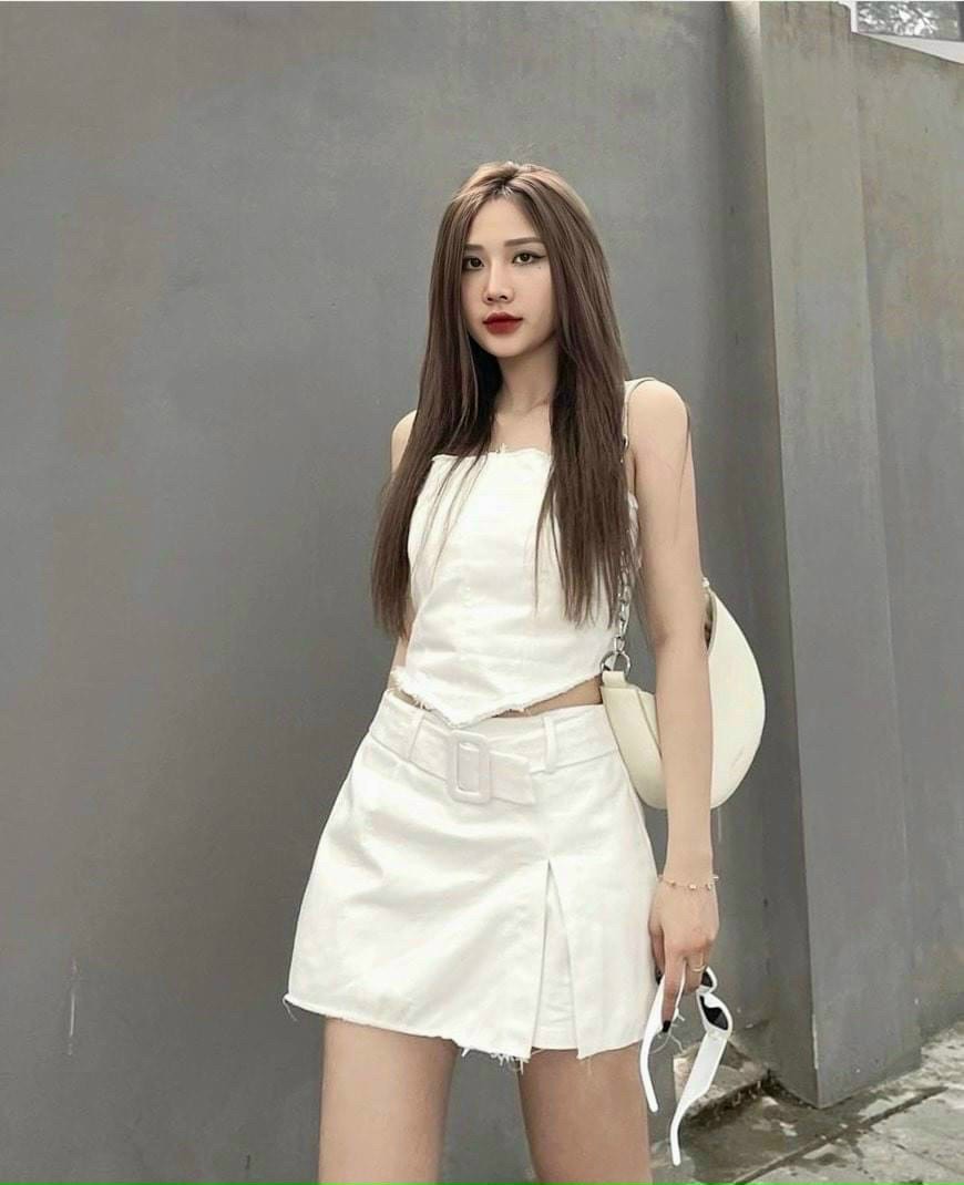 SET ÁO CROPTOP ỐNG TRƠN + QUẦN GIẢ VÁY NGẮN LƯNG CAO SUÔNG XẺ TÀ TRẮNG TRƠN ĐI BIỂN DẠO PHỐ DỰ TIỆC