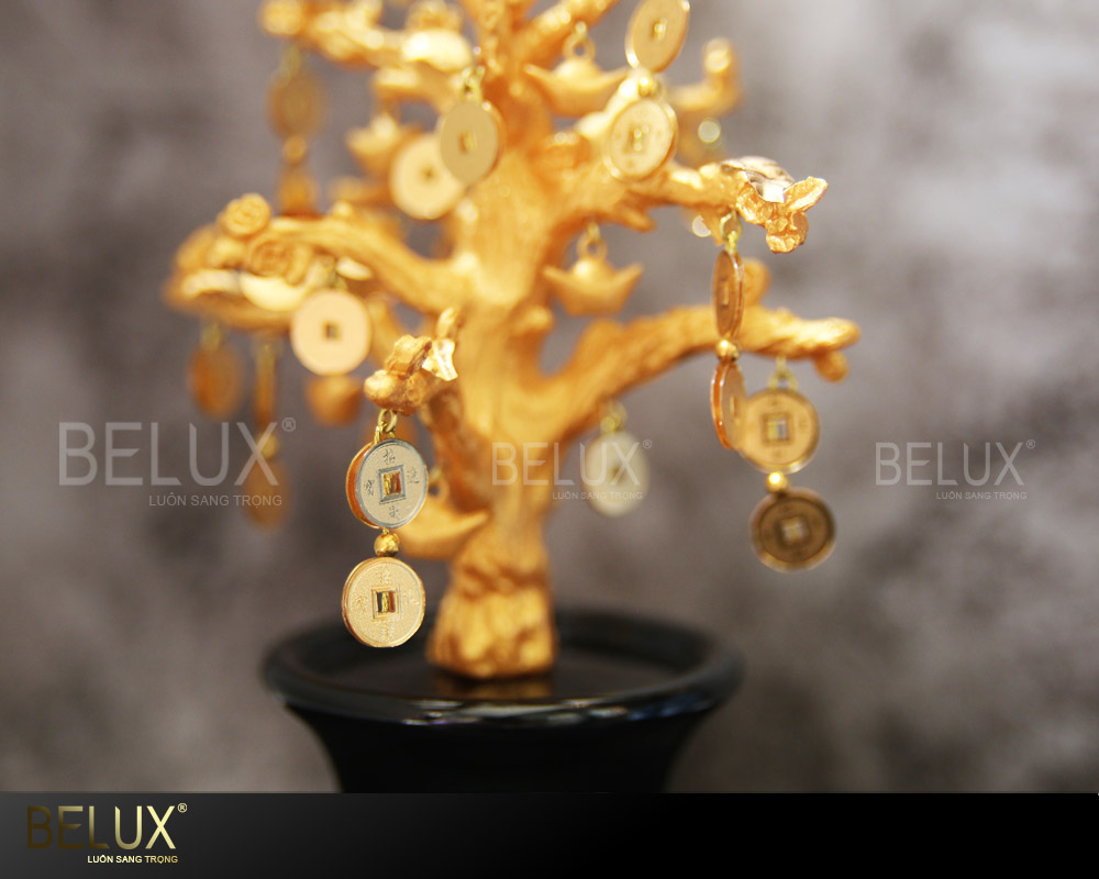 Chậu cây tài lộc phong thủy dát vàng 24k