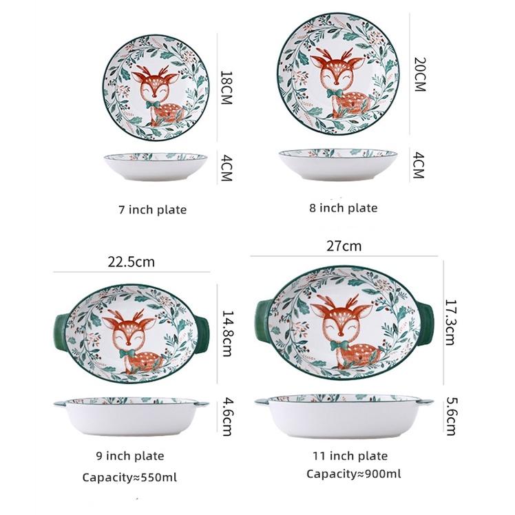 Bộ bát đĩa khay sứ cao cấp Nai decor trang trí bàn ăn phong cách Nhật Bản