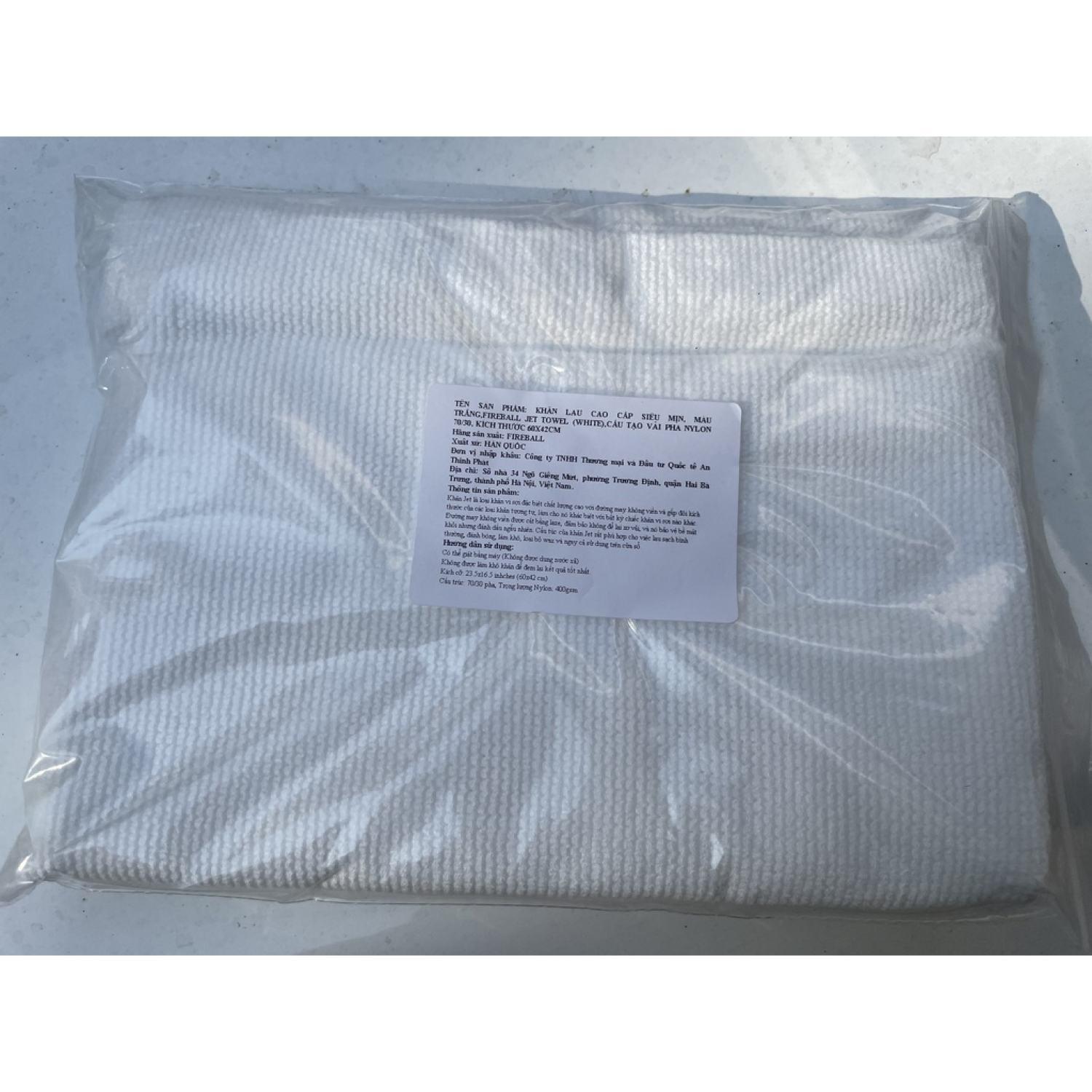 KHĂN LAU CAO CẤP SIÊU MỊN, MÀU TRẮNG,FIREBALL JET TOWEL, KHÔNG ĐƯỜNG MAY, KT 60X42CM, XUẤT XỨ HÀN QUỐC