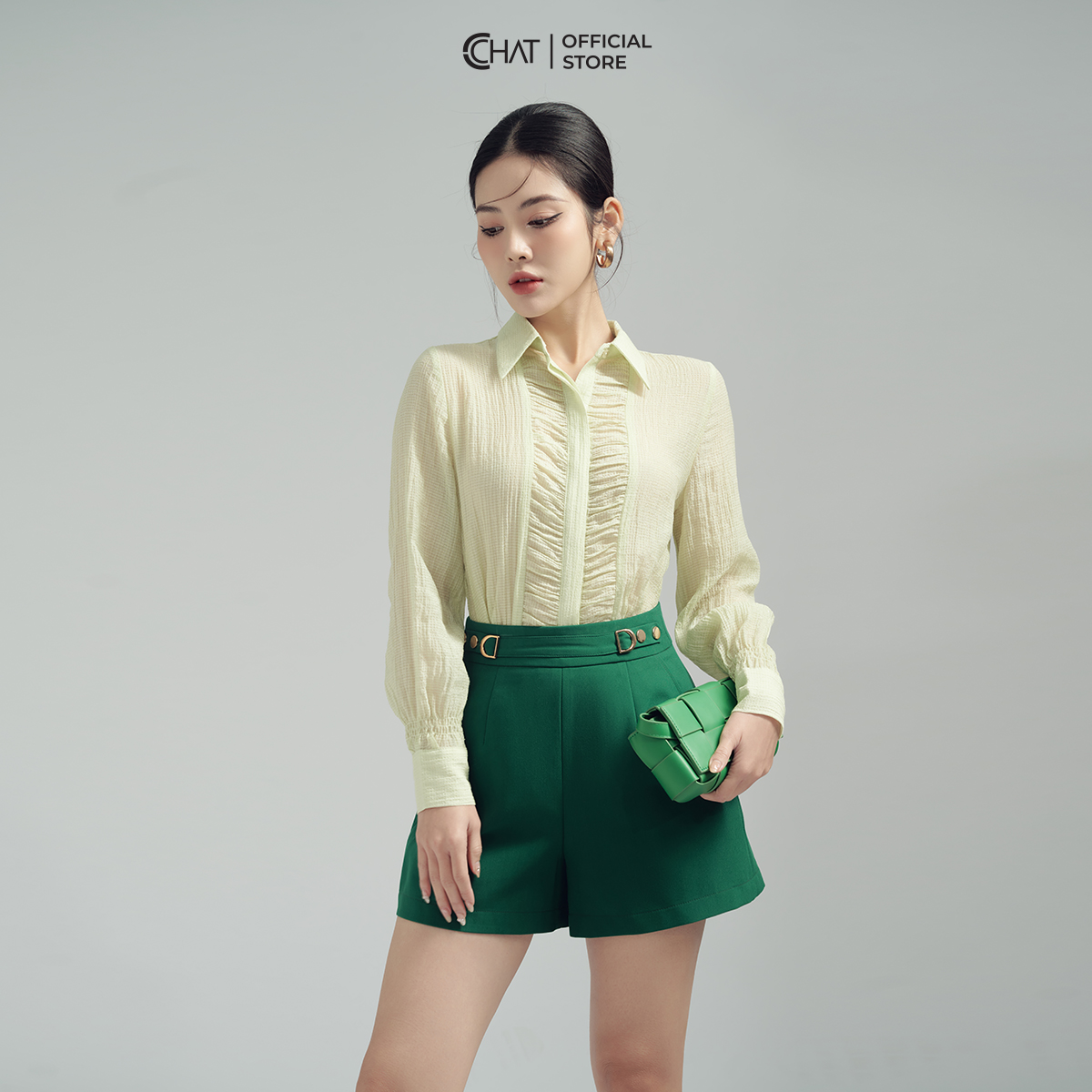Quần Đùi Nữ  Kiểu Cạp 4 Khuy Dập Dáng A Chất Tuytsi Mềm Mịn 13ONS2014AT