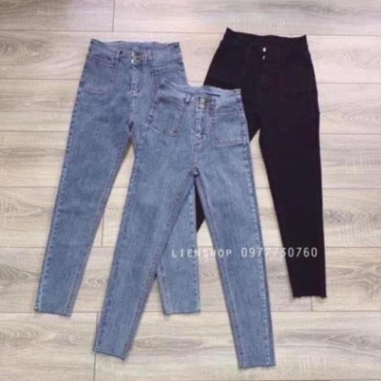 Quần jean nữ 2 cúc túi vuông quần bò dáng ôm cạp cao siêu tôn dáng thời trang Banamo Fashion 761