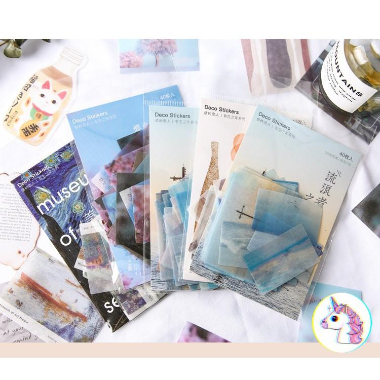 Set 40 sticker vintage - ảnh chụp phong cảnh deco sticker