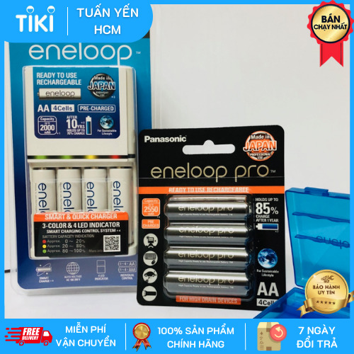 Bộ combo bộ sạc eneloop K-KJ55MCC40V và pin sạc eneloop pro vỉ 4 viên AA BK-3HCCE/4BV-Panasonic hàng chính hãng