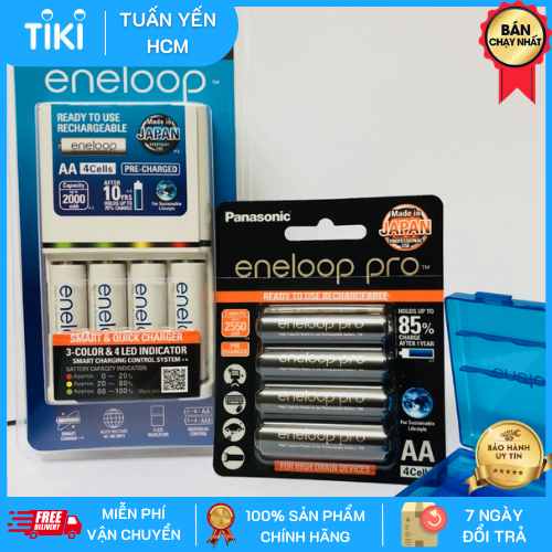 Bộ combo bộ sạc eneloop K-KJ55MCC40V và pin sạc eneloop pro vỉ 4 viên AA BK-3HCCE/4BV-Panasonic hàng chính hãng 