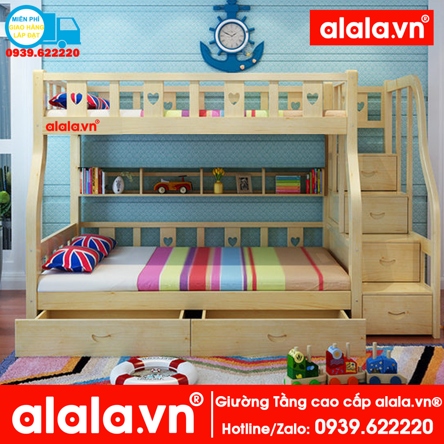 Giường tầng ALALA107 (1m, 1m2) gỗ thông nhập khẩu - www.ALALA.vn® - Za.lo: 0939.622220