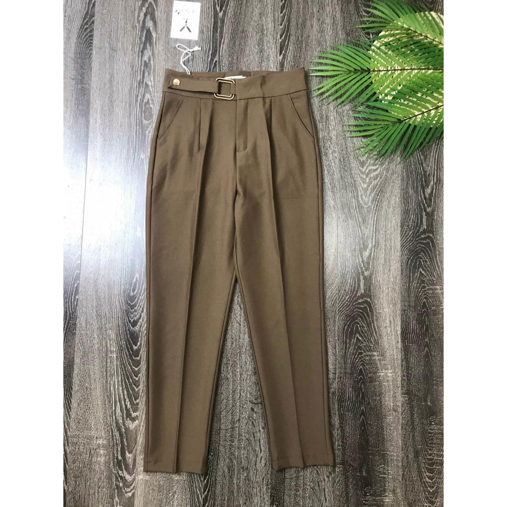 Quần Baggy Nữ Công Sở Đai Vuông, Màu Đen, Nâu Tây Sang Trọng. Chất Vải Vitex Cao Cấp, Cạp Cao Thanh Lịch