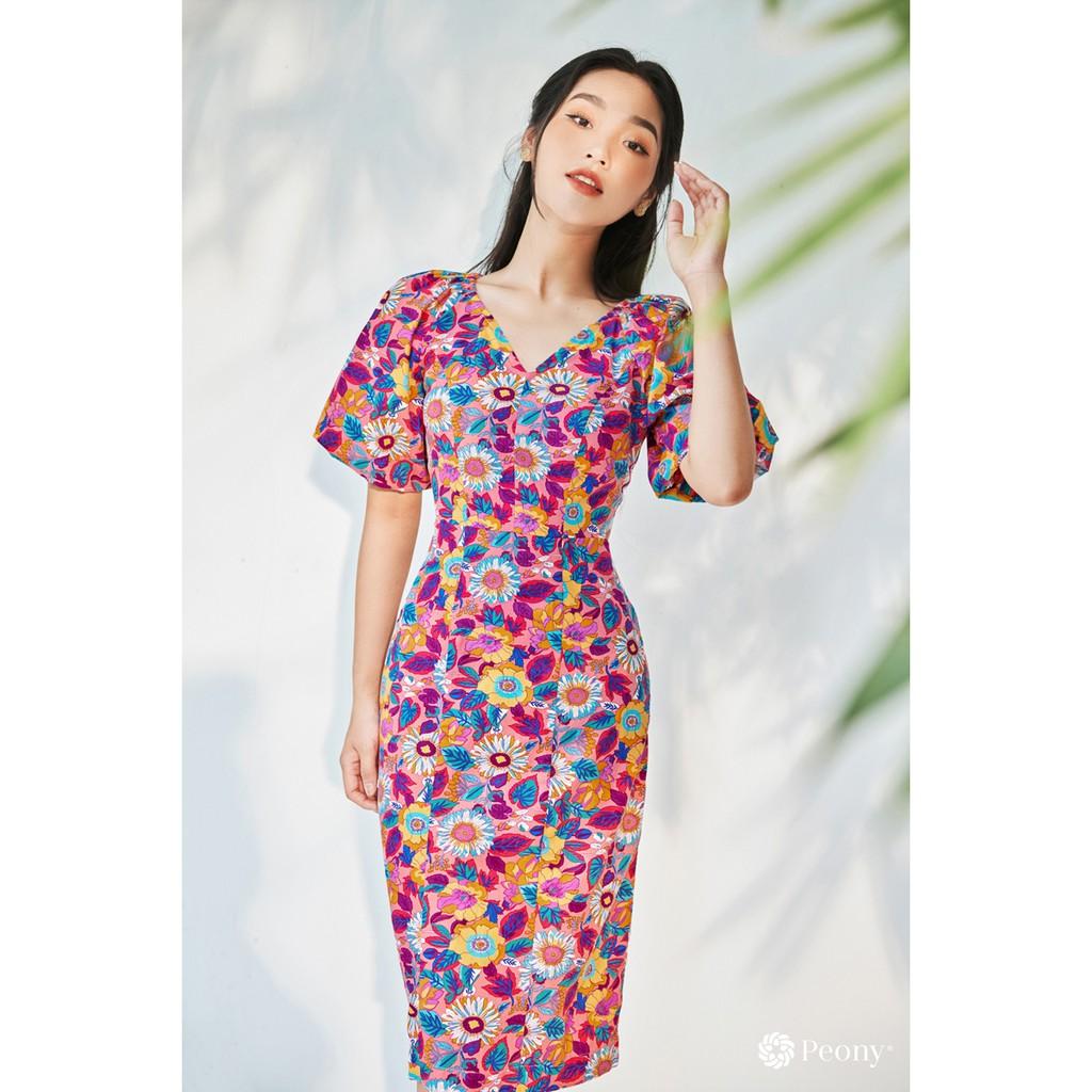 Váy nữ hoạ tiết hoa xinh xắn, tay bồng nữ tính, chất liệu cao cấp Peony - SUNFLOWER DRESS