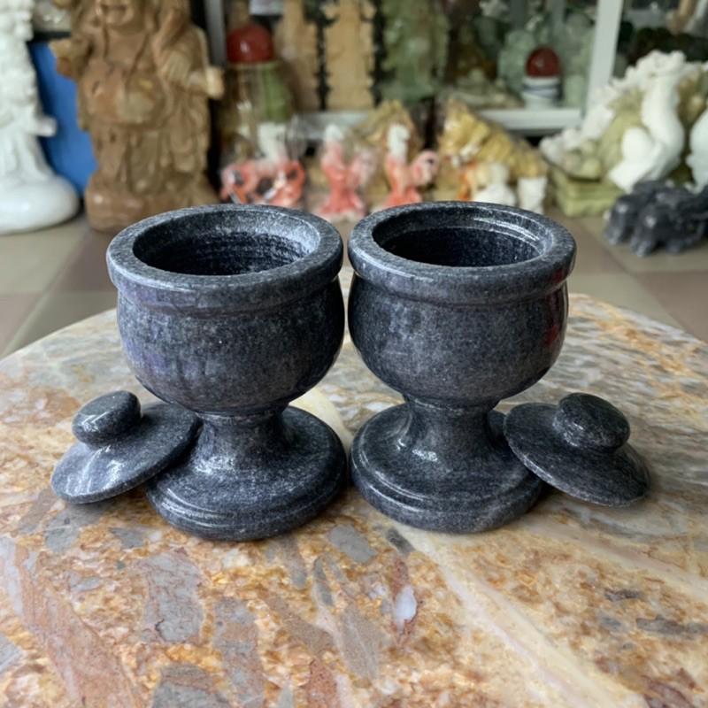 Cặp Ly Nước Thờ Đá Cẩm Thạch Đen Non Nước Cao 9.5cm