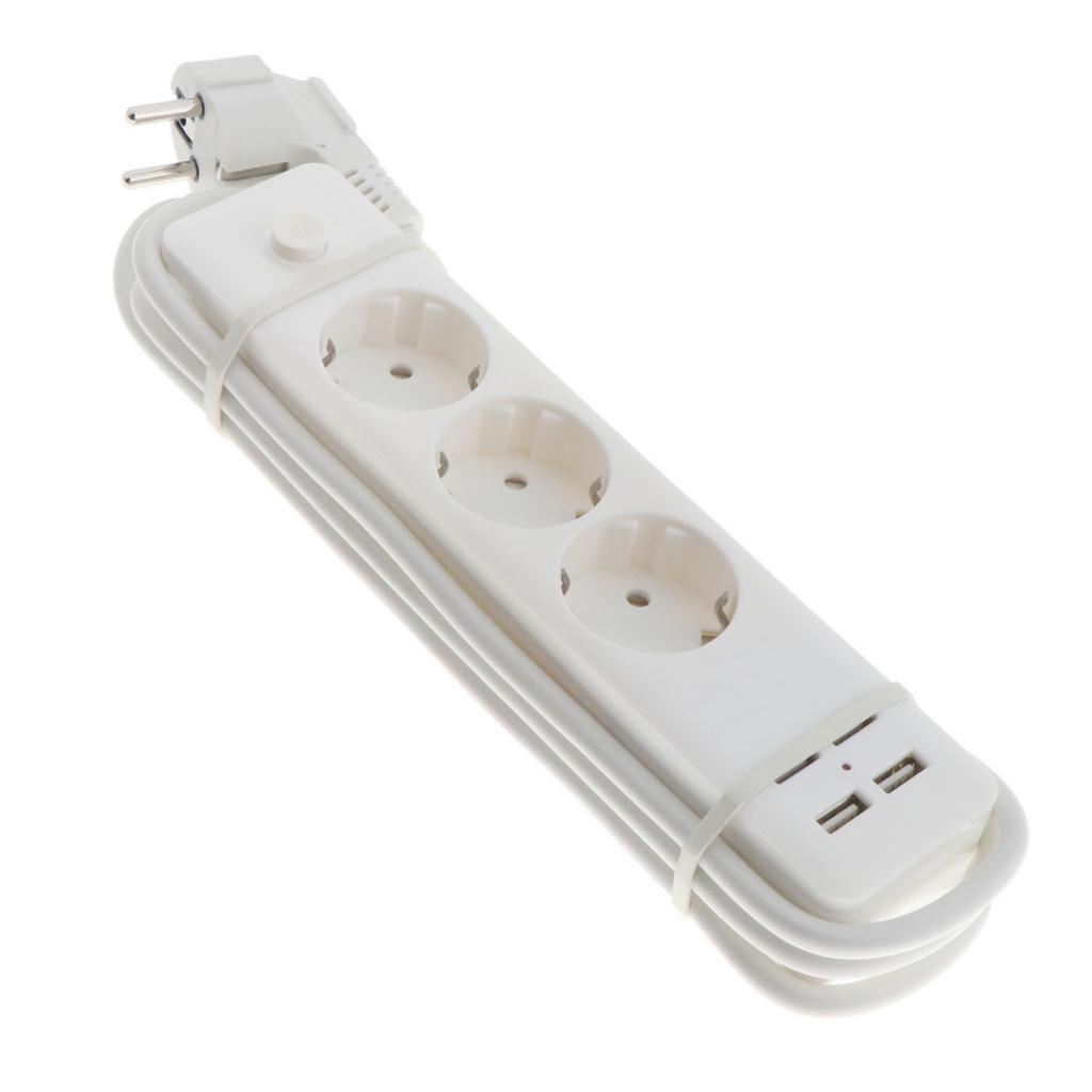 EU Plug Extension Socket Outlet Hub Travel Power Strip 7-Ports with 4 USB