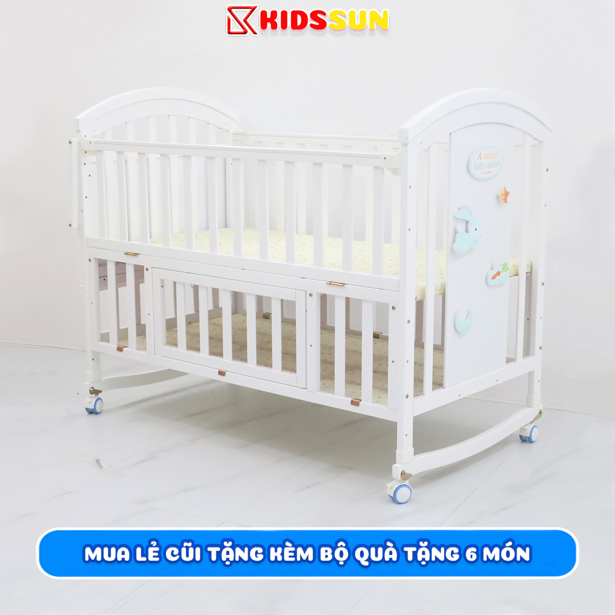 Giường Cũi Đa Năng 6 in 1 Màu Trắng cho Bé Kidssun Tặng Bộ Quà 5 Sản Phẩm An Toàn Tiện Lợi Bảo Hành 3 Năm