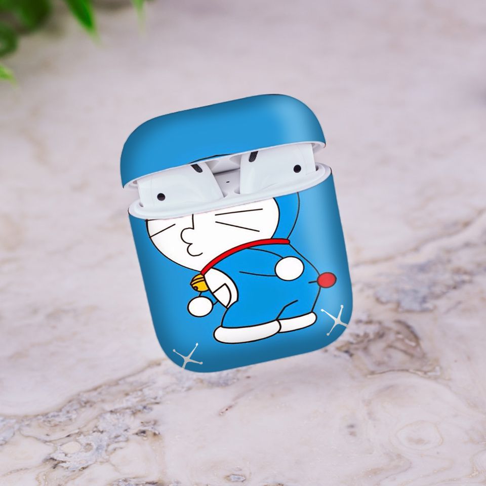 Miếng dán skin chống bẩn cho tai nghe AirPods in hình Doremon - Dor036 (bản không dây 1 và 2)