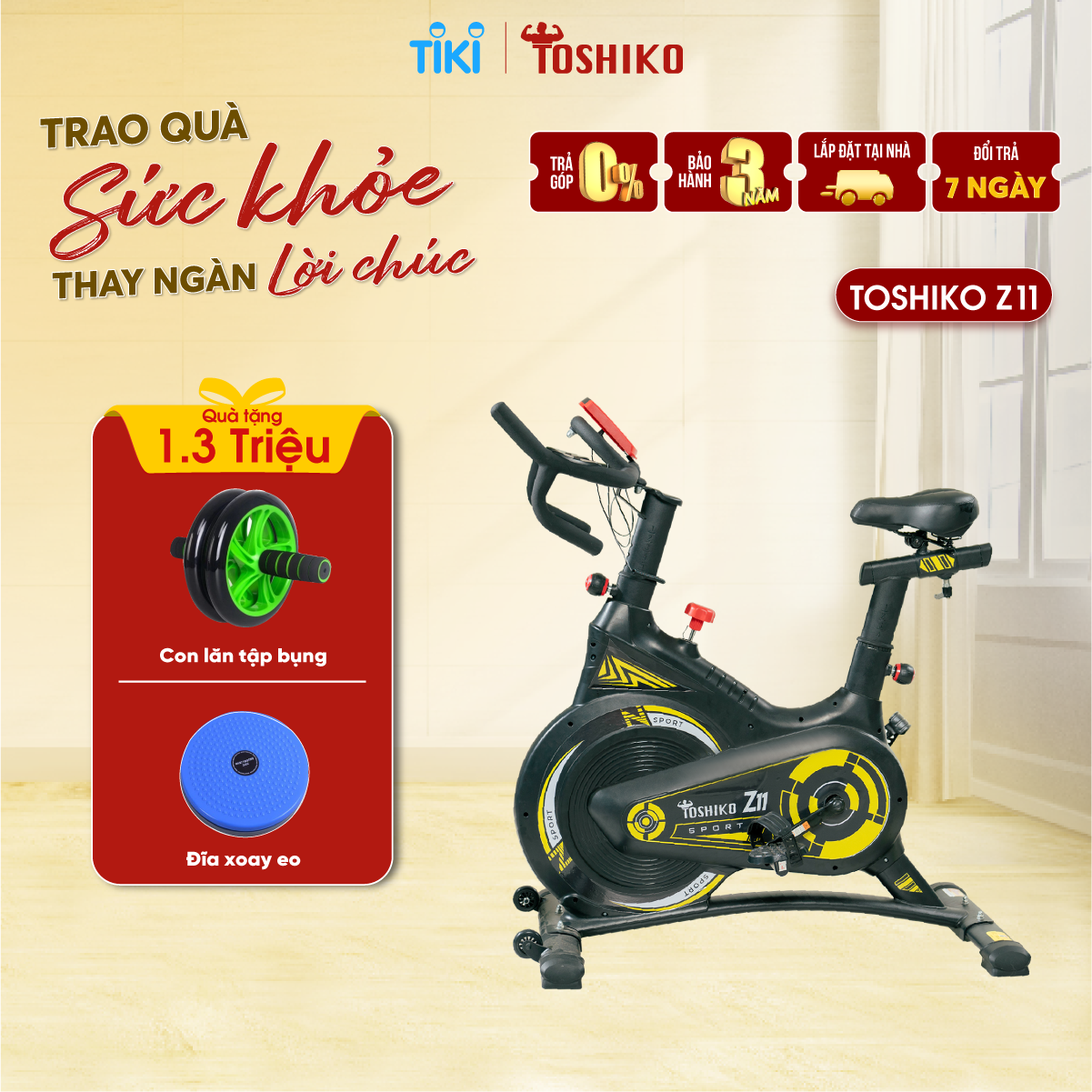 Xe đạp tập thể dục trong nhà Toshiko Z11, xe đạp thể thao có đồ hồ hiển thị quãng đường, calo tiêu thụ, giảm mỡ, săn chắc cơ thể