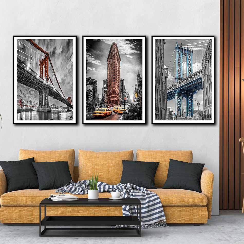 Bộ 3 tranh canvas treo tường Decor Cầu và thành phố – DC103