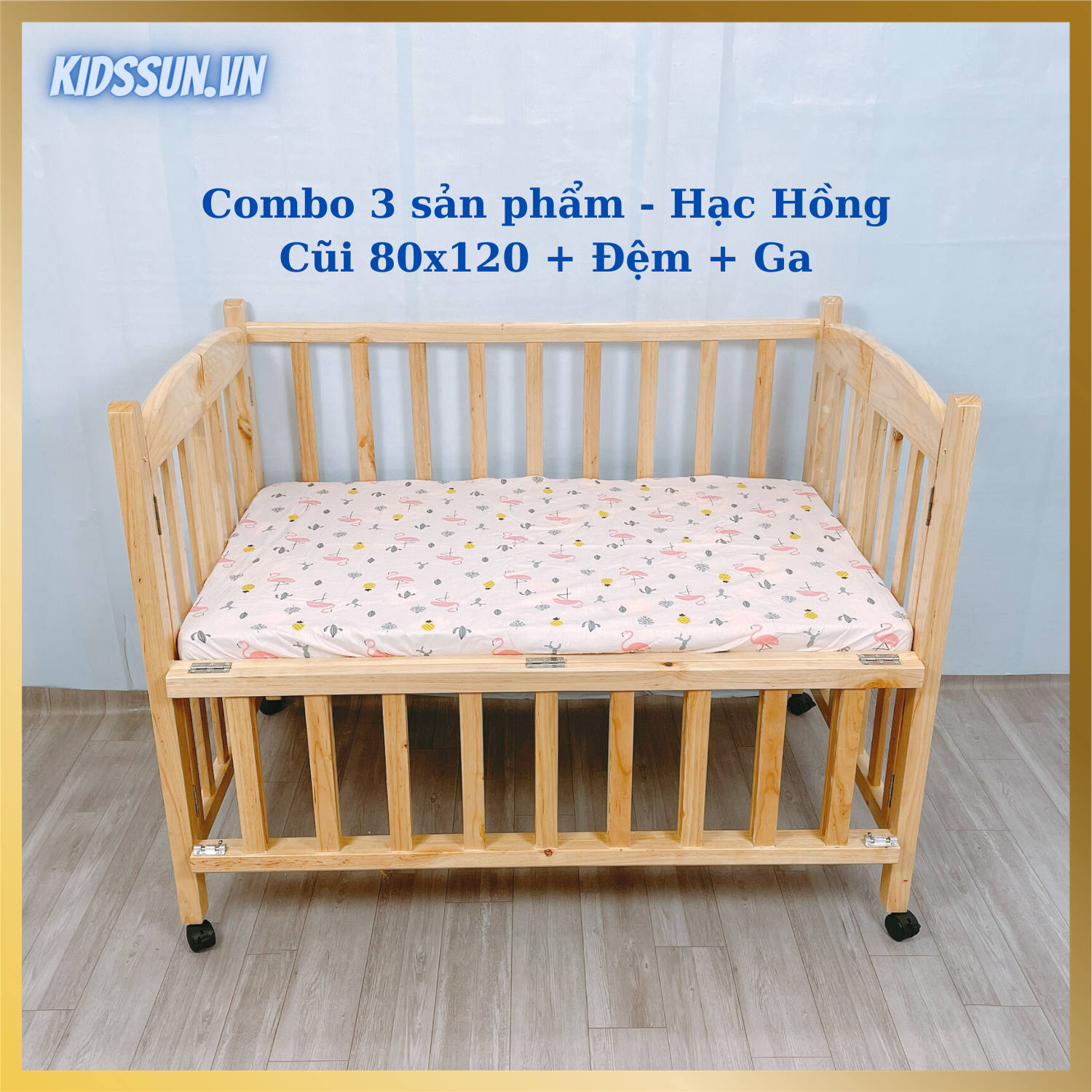 Nôi Cũi 3 Tầng Gỗ Quế Combo 3 Sản Phẩm Giường Cũi Kích Thước [120x80x96cm] Tặng Bánh Xe