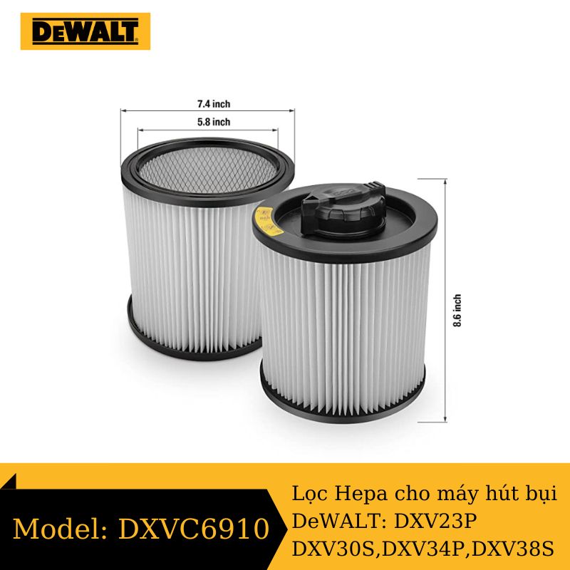 Bộ lọc Hepa, lọc bụi dạng khuôn thay thế cho máy hút bụi DeWALT DXVC6910 - Hàng chính hãng
