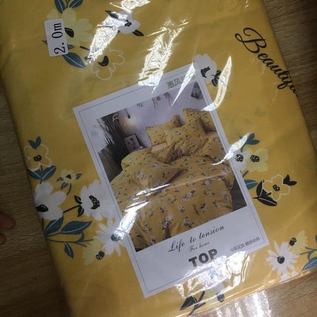 Set Ga Gối Hàng Nhập Khẩu Nguyên Set 4 Món Cao Cấp Màu Vintage Hoa Nhí Vàng