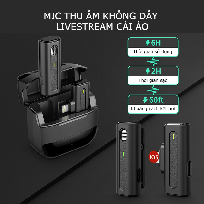 Micro thu âm, Mic livestream cài áo, giảm tiếng ồn, bắt âm tốt, thu âm chuyên nghiệp - Micro không dây bluetooth tương thích nhiều thiết bị, kết nối cho điện thoại, máy tính, máy quay