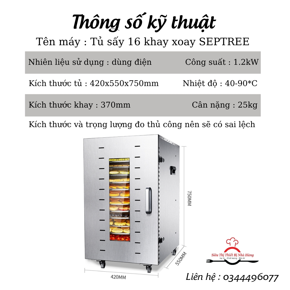 [16 khay trục xoay] Máy sấy hoa quả, thực phẩm, hoa khô , dược liệu. Tủ sấy 16 khay trục xoay